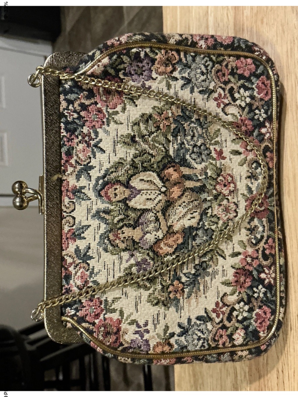 Vintage JR Miami USA Tapestry Handbag/Clutch Floral w/Couple 7x5” EX+